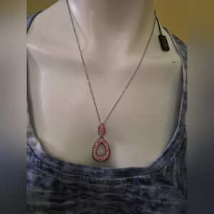 Fifth Avenue Collection Silver Tone  Pink Swarovski Crystal Necklace